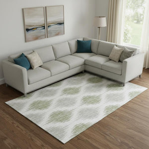 HomeRoots 8' X 10' Artichoke Green Ikat Area Rug - Washable, UV-Protected, Stain Resistant, Stylish Design! 667441