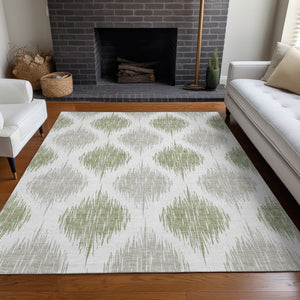 HomeRoots 8' X 10' Artichoke Green Ikat Area Rug - Washable, UV-Protected, Stain Resistant, Stylish Design! 667441