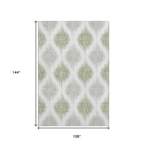 HomeRoots 9' X 12' Stylish Artichoke Green Ikat Area Rug – Washable, UV Protected, Perfect for Family Spaces! 667442