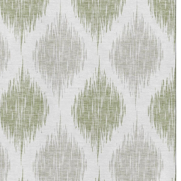 HomeRoots 9' X 12' Stylish Artichoke Green Ikat Area Rug – Washable, UV Protected, Perfect for Family Spaces! 667442