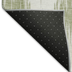 HomeRoots 10' Artichoke Green & Ivory Ikat Washable Area Rug - Durable, Stain-Resistant & UV Protected! 667443
