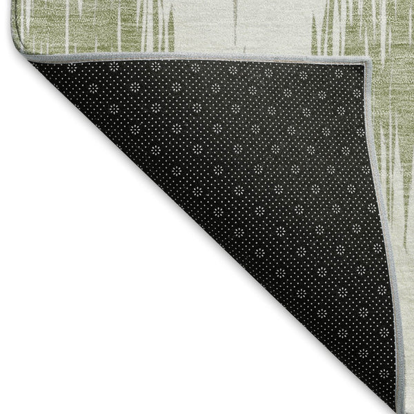 HomeRoots 10' Artichoke Green & Ivory Ikat Washable Area Rug - Durable, Stain-Resistant & UV Protected! 667443