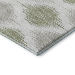 HomeRoots 10' Artichoke Green & Ivory Ikat Washable Area Rug - Durable, Stain-Resistant & UV Protected! 667443