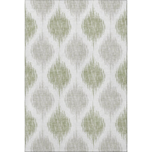 HomeRoots 10' Artichoke Green & Ivory Ikat Washable Area Rug - Durable, Stain-Resistant & UV Protected! 667443