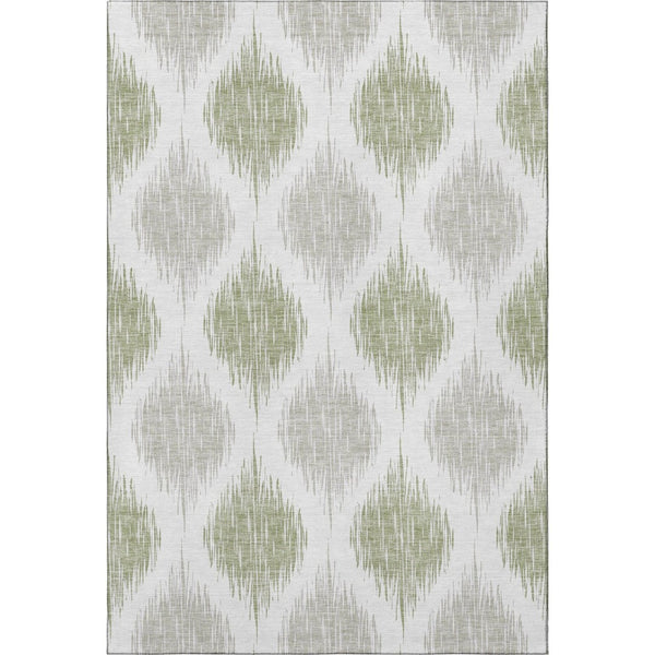 HomeRoots 10' Artichoke Green & Ivory Ikat Washable Area Rug - Durable, Stain-Resistant & UV Protected! 667443