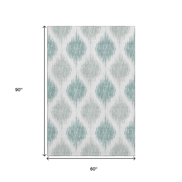 HomeRoots 5' X 8' Aqua Ikat Washable Area Rug with UV Protection - Stylish, Durable, and Easy-Clean Design! 667445