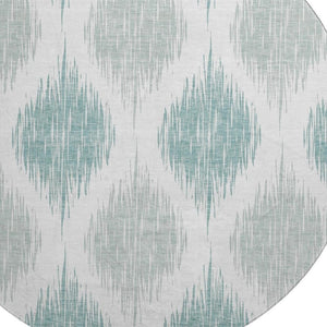HomeRoots 8' Aqua and Ivory Ikat Round Rug - Washable, UV Protected, Stylish & Durable for Indoor or Outdoor Use 667446