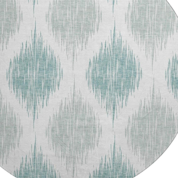 HomeRoots 8' Aqua and Ivory Ikat Round Rug - Washable, UV Protected, Stylish & Durable for Indoor or Outdoor Use 667446