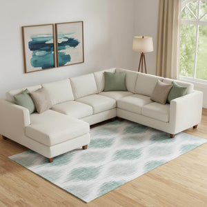 HomeRoots 8' X 10' Aqua And Ivory Ikat Area Rug – Stylish, Washable, UV-Protected for High-Traffic Spaces! 667447