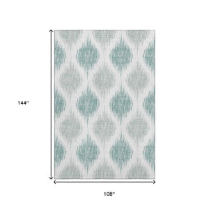 HomeRoots 9' X 12' Aqua Ikat Area Rug - Washable, UV-Protected, Durable & Stylish for Family-Friendly Spaces 667448