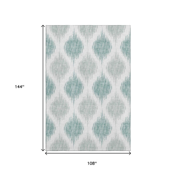 HomeRoots 9' X 12' Aqua Ikat Area Rug - Washable, UV-Protected, Durable & Stylish for Family-Friendly Spaces 667448