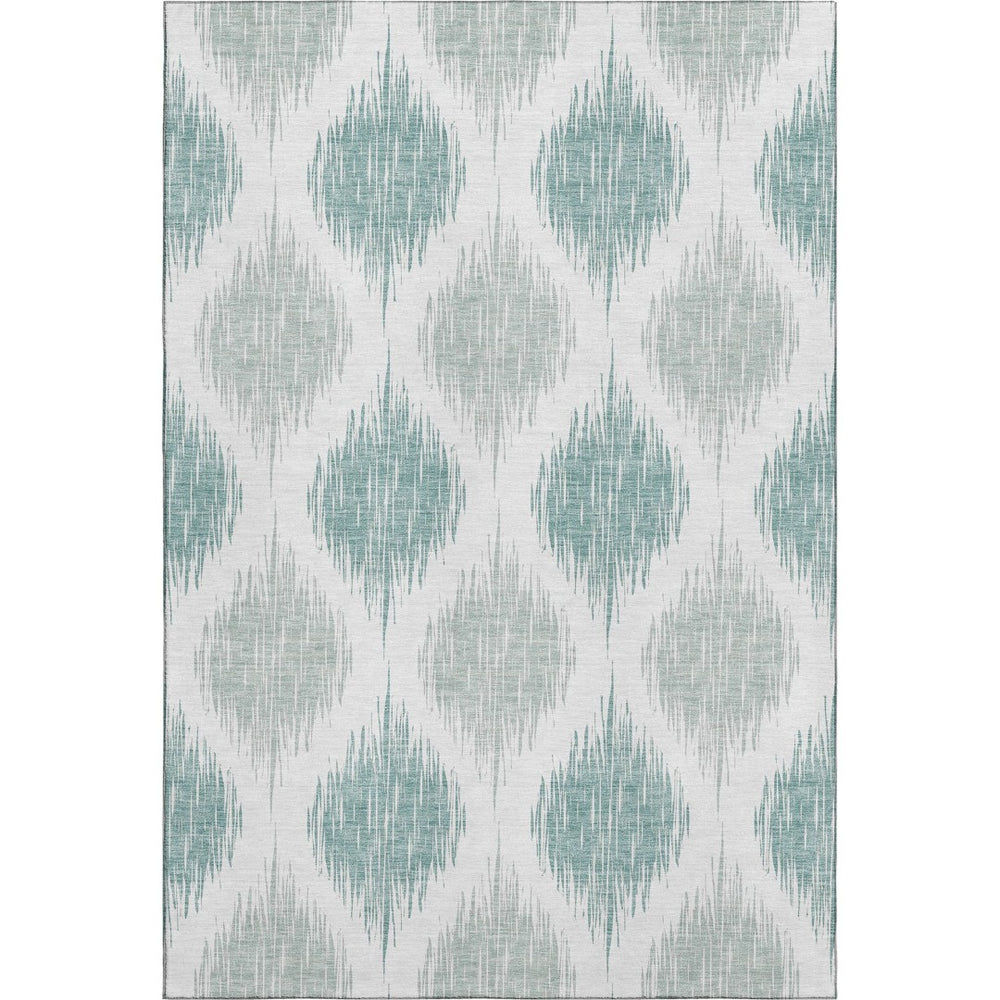 HomeRoots 9' X 12' Aqua Ikat Area Rug - Washable, UV-Protected, Durable & Stylish for Family-Friendly Spaces 667448