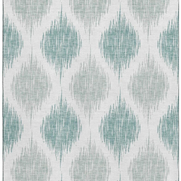 HomeRoots 9' X 12' Aqua Ikat Area Rug - Washable, UV-Protected, Durable & Stylish for Family-Friendly Spaces 667448