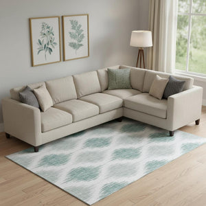 HomeRoots 10' Aqua & Ivory Ikat Washable Area Rug - Durable, UV-Protected, Stylish for Family Living Spaces 667449
