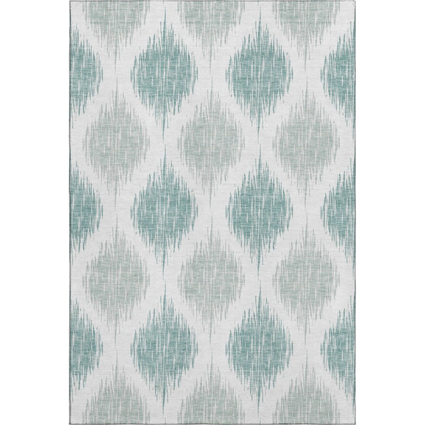 HomeRoots 10' Aqua & Ivory Ikat Washable Area Rug - Durable, UV-Protected, Stylish for Family Living Spaces 667449