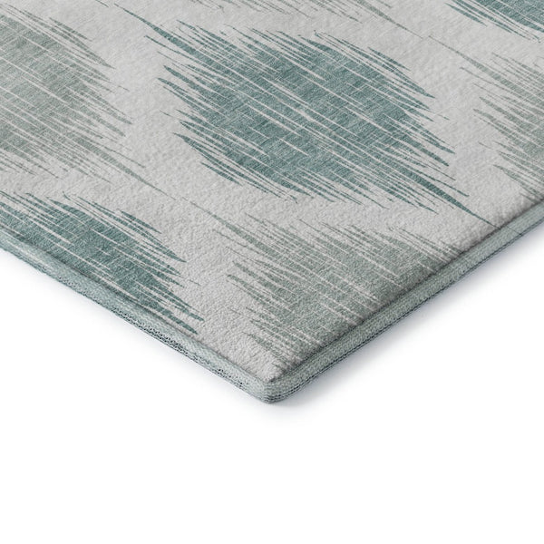 HomeRoots 10' Aqua & Ivory Ikat Washable Area Rug - Durable, UV-Protected, Stylish for Family Living Spaces 667449