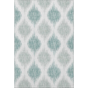 HomeRoots 10' Aqua & Ivory Ikat Washable Area Rug - Durable, UV-Protected, Stylish for Family Living Spaces 667449