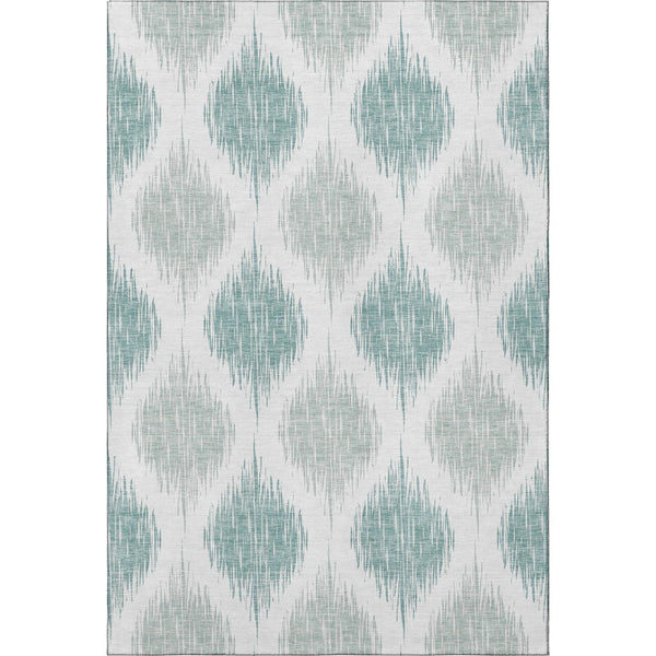 HomeRoots 10' Aqua & Ivory Ikat Washable Area Rug - Durable, UV-Protected, Stylish for Family Living Spaces 667449