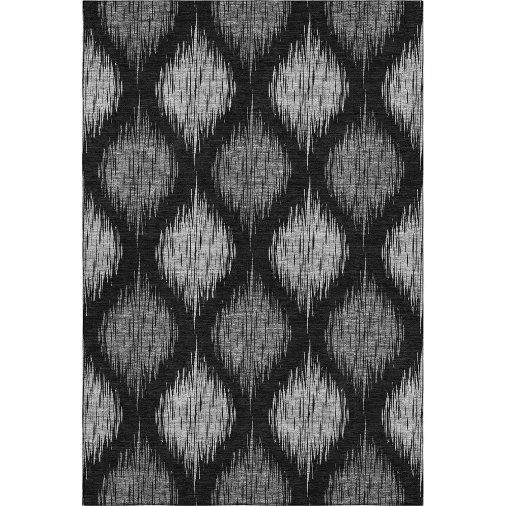 HomeRoots 5' X 8' Modern Black and Ivory Ikat Washable Area Rug with UV Protection for High-Traffic Spaces 667451