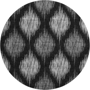 HomeRoots 8' Black and Ivory Ikat Washable Round Rug - Durable, UV Protected, Perfect for High-Traffic Homes 667452