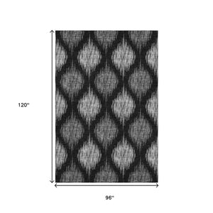 HomeRoots 8' x 10' Black and Ivory Ikat Area Rug – Washable, Stain-Resistant, UV-Protected for Busy Homes 667453