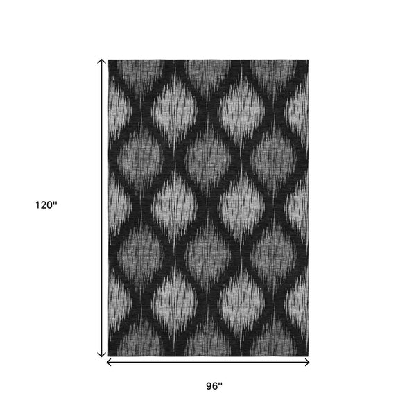 HomeRoots 8' x 10' Black and Ivory Ikat Area Rug – Washable, Stain-Resistant, UV-Protected for Busy Homes 667453