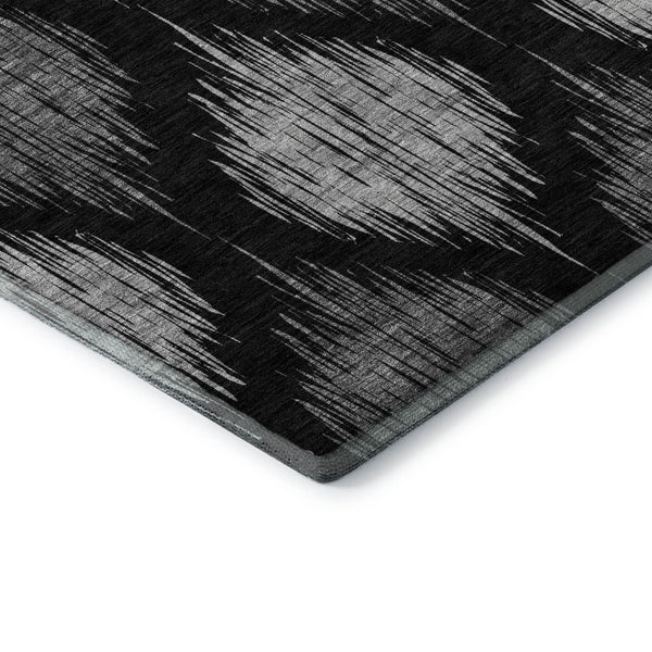 HomeRoots 8' x 10' Black and Ivory Ikat Area Rug – Washable, Stain-Resistant, UV-Protected for Busy Homes 667453