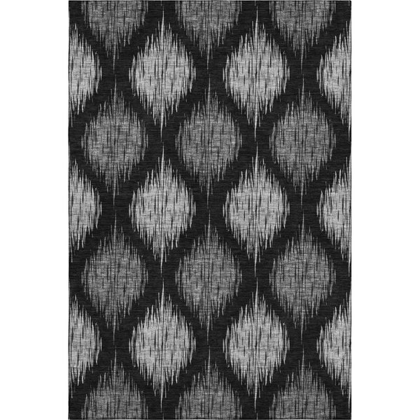 HomeRoots 9' X 12' Ikat Area Rug in Black and Ivory - Stylish, Washable, Stain Resistant with UV Protection 667454