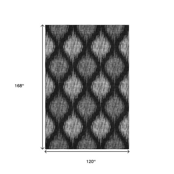 HomeRoots 10' X 14' Ikat Area Rug - Modern Black & Ivory Design, Washable, UV-Protected, Pet-Friendly Durability 667455