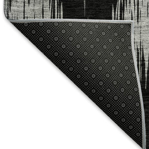 HomeRoots 10' X 14' Ikat Area Rug - Modern Black & Ivory Design, Washable, UV-Protected, Pet-Friendly Durability 667455
