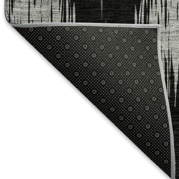 HomeRoots 10' X 14' Ikat Area Rug - Modern Black & Ivory Design, Washable, UV-Protected, Pet-Friendly Durability 667455