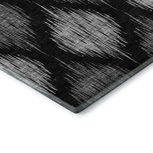 HomeRoots 10' X 14' Ikat Area Rug - Modern Black & Ivory Design, Washable, UV-Protected, Pet-Friendly Durability 667455