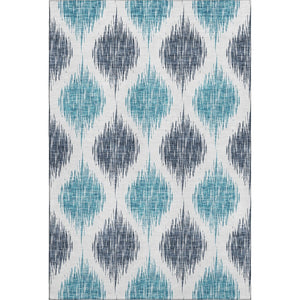 HomeRoots 5' Blue and Ivory Ikat Area Rug - Washable, UV Protected, Stain Resistant for High-Traffic Spaces 667457