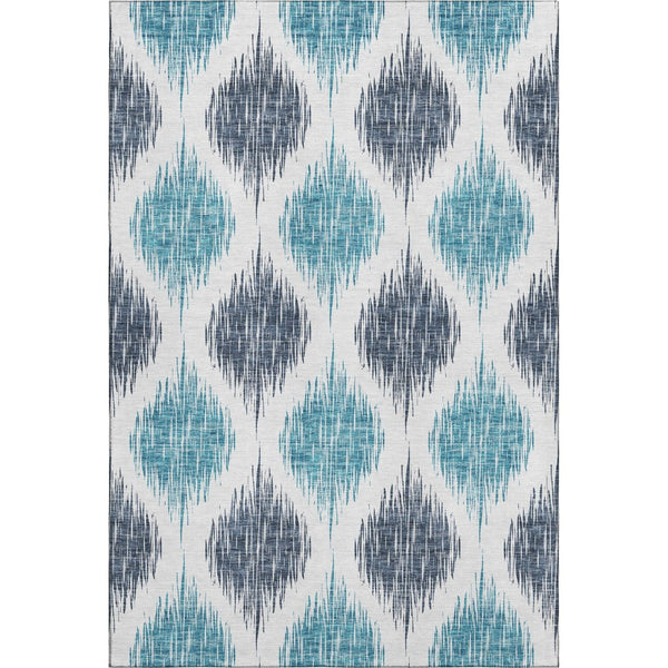 HomeRoots 5' Blue and Ivory Ikat Area Rug - Washable, UV Protected, Stain Resistant for High-Traffic Spaces 667457