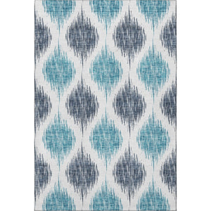 HomeRoots 5' Blue and Ivory Ikat Area Rug - Washable, UV Protected, Stain Resistant for High-Traffic Spaces 667457