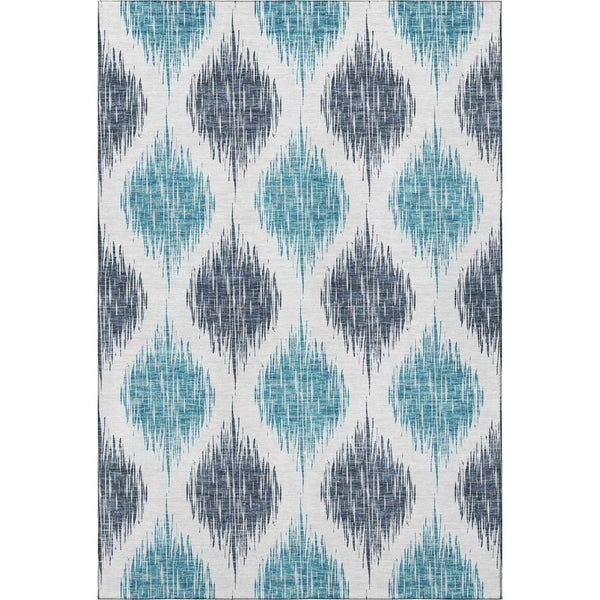 HomeRoots 5' Blue and Ivory Ikat Area Rug - Washable, UV Protected, Stain Resistant for High-Traffic Spaces 667457