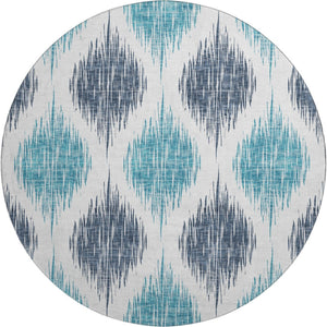 HomeRoots 8' Blue Ikat Round Washable Rug - Stain-Resistant, UV Protected, Perfect for High-Traffic Areas! 667458