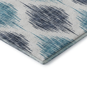 HomeRoots 8' Blue Ikat Round Washable Rug - Stain-Resistant, UV Protected, Perfect for High-Traffic Areas! 667458