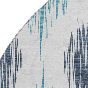 HomeRoots 8' Blue Ikat Round Washable Rug - Stain-Resistant, UV Protected, Perfect for High-Traffic Areas! 667458