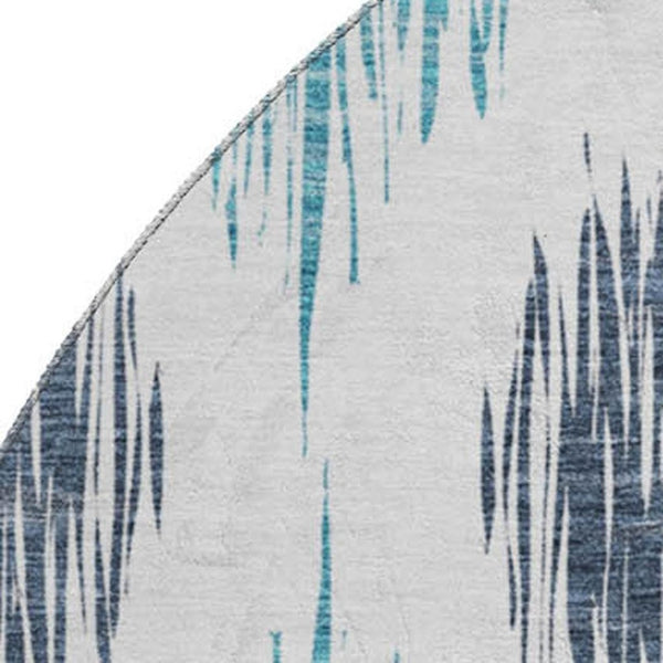 HomeRoots 8' Blue Ikat Round Washable Rug - Stain-Resistant, UV Protected, Perfect for High-Traffic Areas! 667458