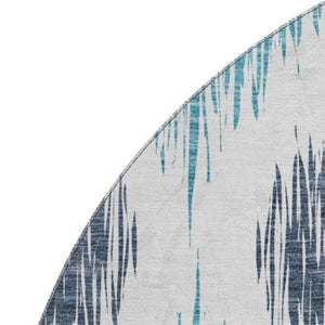 HomeRoots 8' Blue Ikat Round Washable Rug - Stain-Resistant, UV Protected, Perfect for High-Traffic Areas! 667458