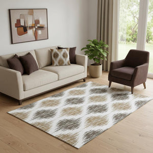 HomeRoots 5' X 8' Chocolate and Ivory Ikat Area Rug - Durable, Washable, UV-Protected for Modern Living Spaces 667463