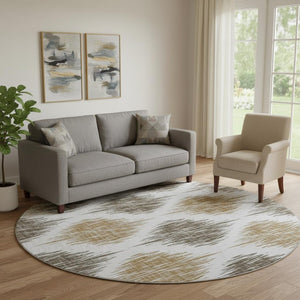 HomeRoots 8' Chocolate Ikat Round Rug - Stylish, Washable, and UV-Protected for Busy Homes with Kids & Pets 667464