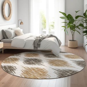 HomeRoots 8' Chocolate Ikat Round Rug - Stylish, Washable, and UV-Protected for Busy Homes with Kids & Pets 667464