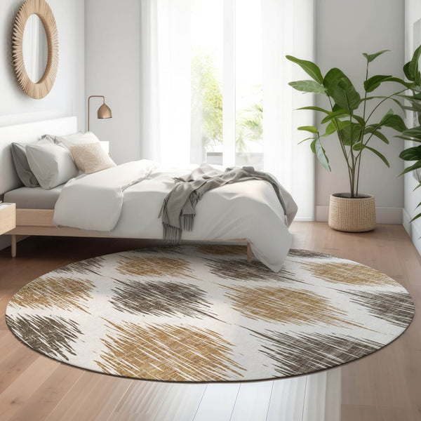 HomeRoots 8' Chocolate Ikat Round Rug - Stylish, Washable, and UV-Protected for Busy Homes with Kids & Pets 667464