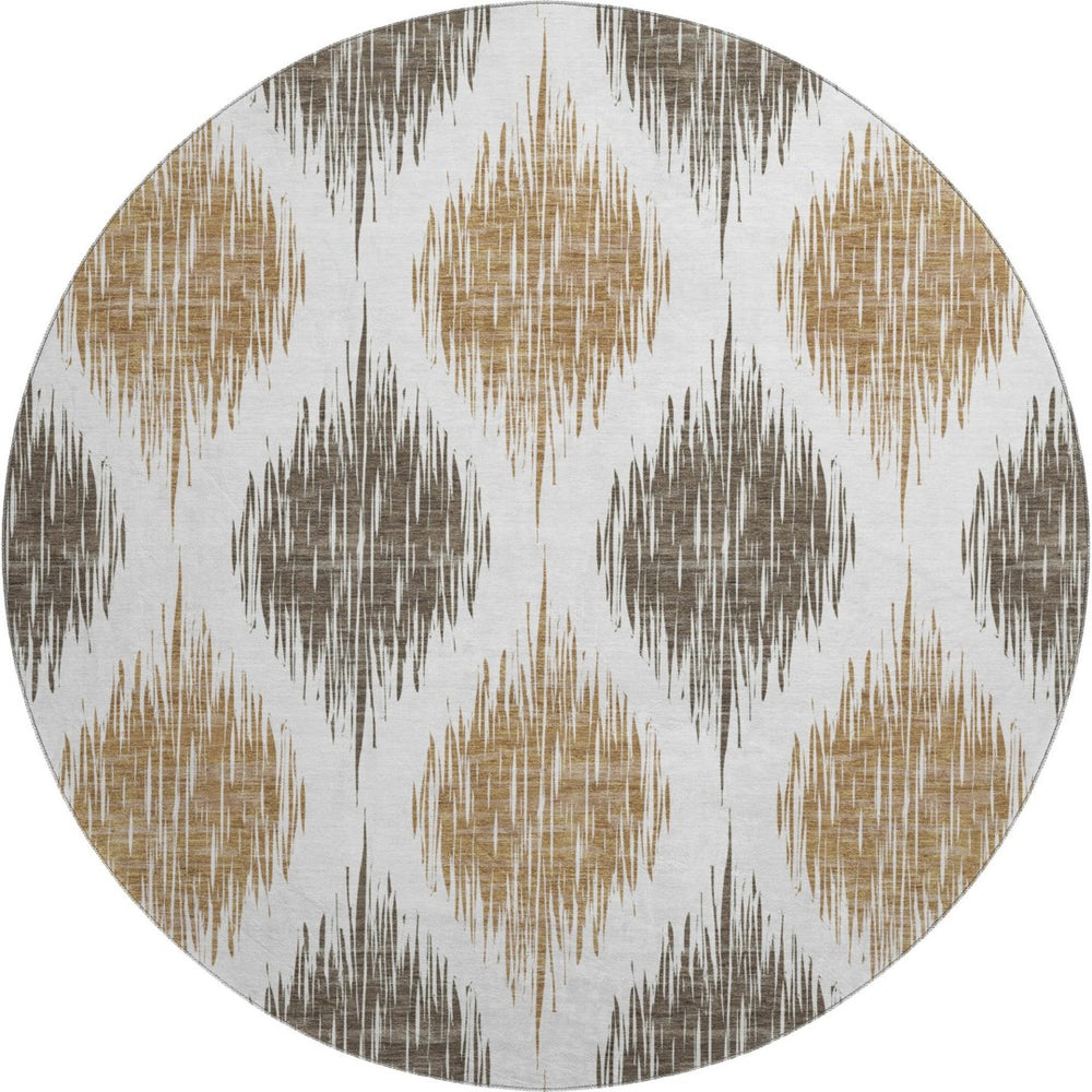HomeRoots 8' Chocolate Ikat Round Rug - Stylish, Washable, and UV-Protected for Busy Homes with Kids & Pets 667464