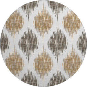 HomeRoots 8' Chocolate Ikat Round Rug - Stylish, Washable, and UV-Protected for Busy Homes with Kids & Pets 667464