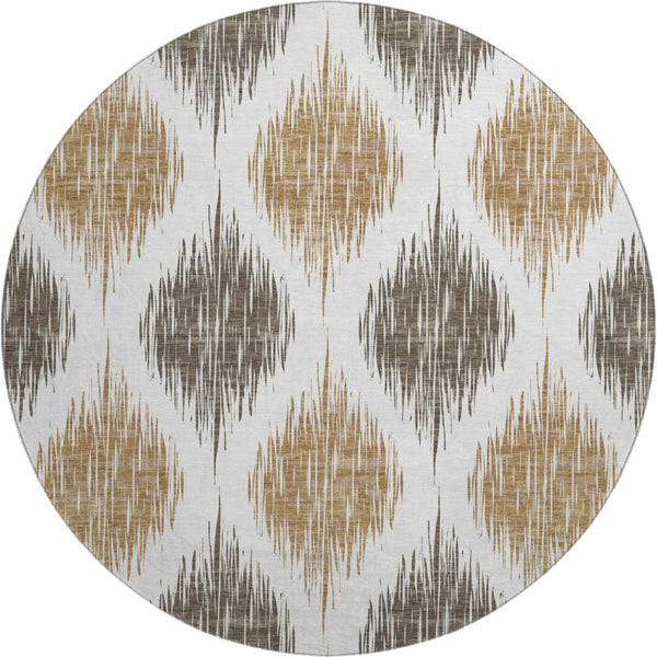 HomeRoots 8' Chocolate Ikat Round Rug - Stylish, Washable, and UV-Protected for Busy Homes with Kids & Pets 667464