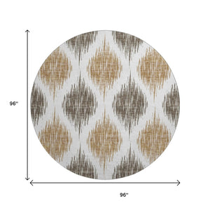 HomeRoots 8' Chocolate Ikat Round Rug - Stylish, Washable, and UV-Protected for Busy Homes with Kids & Pets 667464