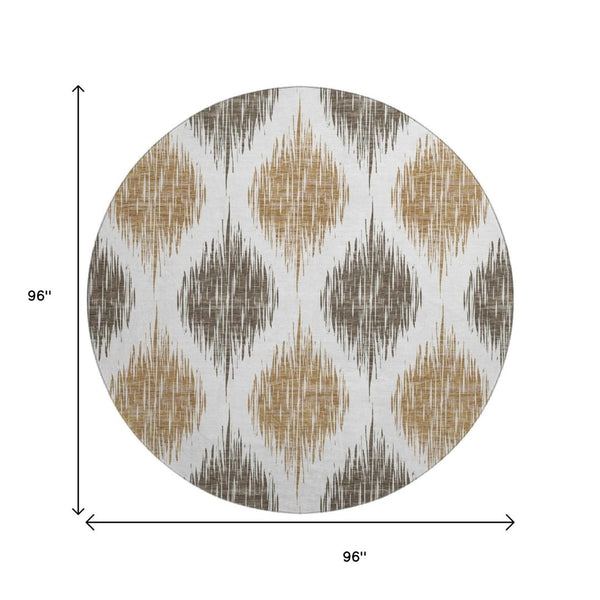 HomeRoots 8' Chocolate Ikat Round Rug - Stylish, Washable, and UV-Protected for Busy Homes with Kids & Pets 667464